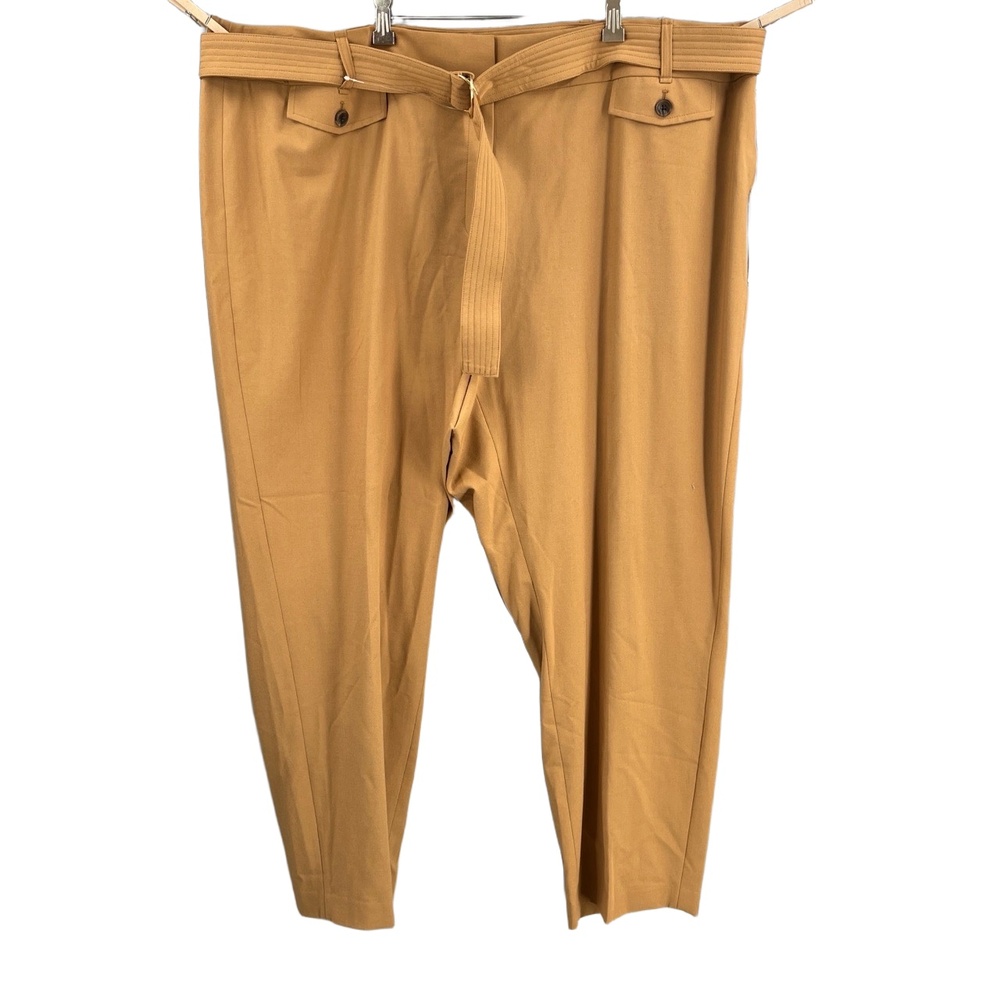 Calvin Klein Womens Trousers Camel Tan High Waisted Belted Office 24W New